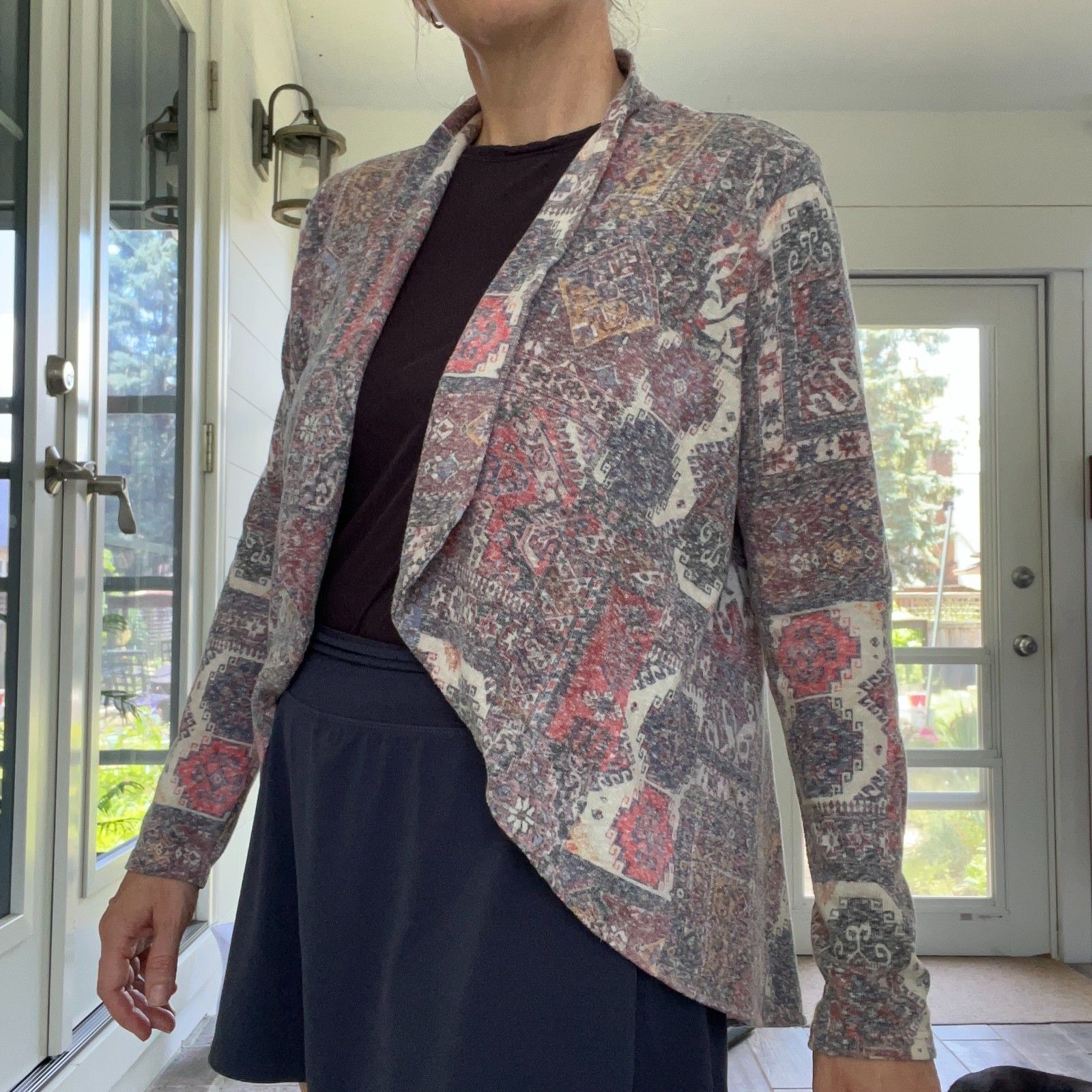 Cardigan Open Flutter High Low Multicolor Aztec Women's Medium — image 2 of 8